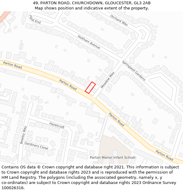 49, PARTON ROAD, CHURCHDOWN, GLOUCESTER, GL3 2AB: Location map and indicative extent of plot