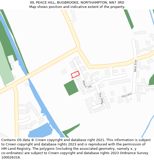 49, PEACE HILL, BUGBROOKE, NORTHAMPTON, NN7 3RD: Location map and indicative extent of plot