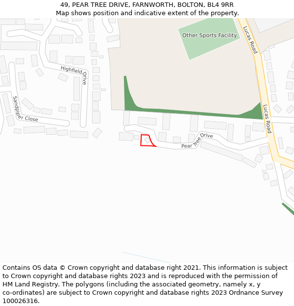 49, PEAR TREE DRIVE, FARNWORTH, BOLTON, BL4 9RR: Location map and indicative extent of plot