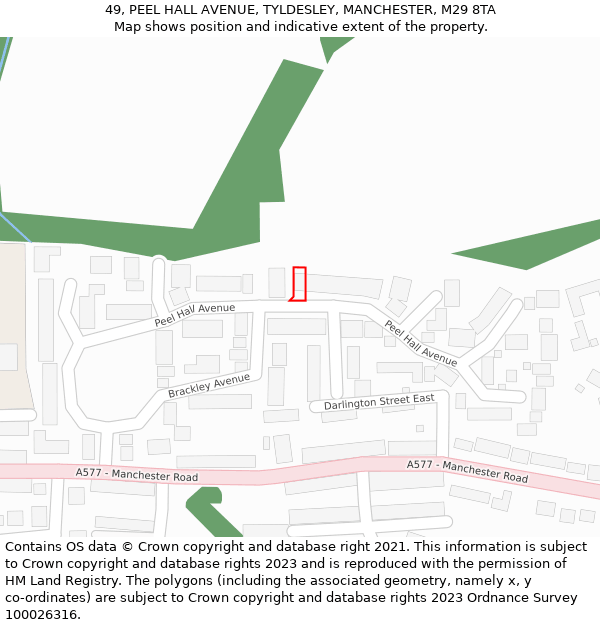 49, PEEL HALL AVENUE, TYLDESLEY, MANCHESTER, M29 8TA: Location map and indicative extent of plot