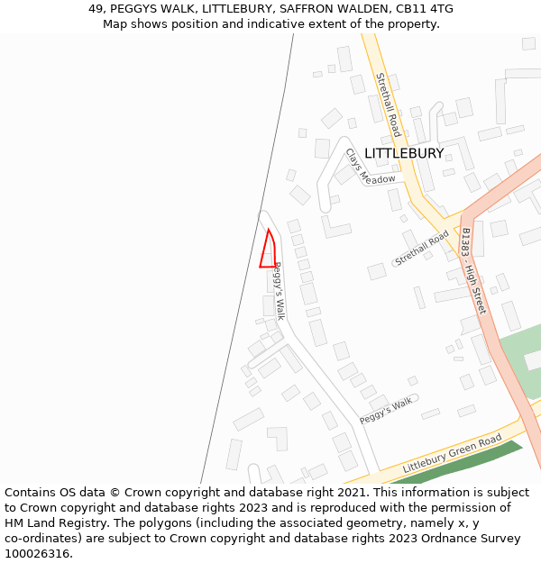 49, PEGGYS WALK, LITTLEBURY, SAFFRON WALDEN, CB11 4TG: Location map and indicative extent of plot