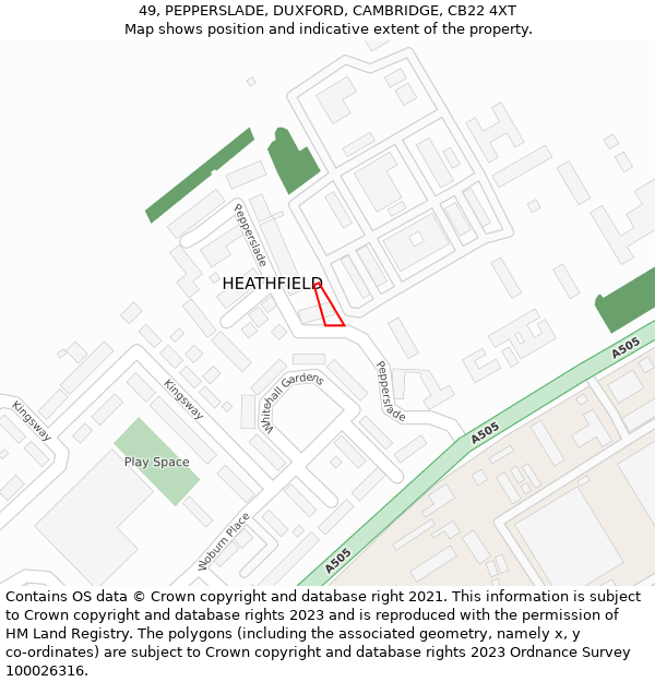 49, PEPPERSLADE, DUXFORD, CAMBRIDGE, CB22 4XT: Location map and indicative extent of plot