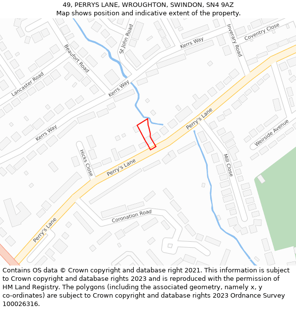 49, PERRYS LANE, WROUGHTON, SWINDON, SN4 9AZ: Location map and indicative extent of plot