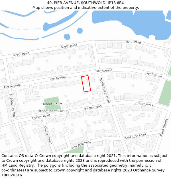 49, PIER AVENUE, SOUTHWOLD, IP18 6BU: Location map and indicative extent of plot