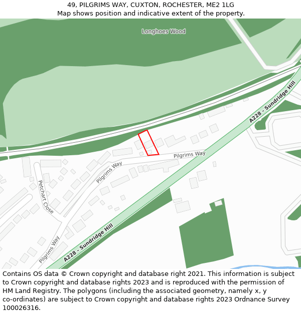 49, PILGRIMS WAY, CUXTON, ROCHESTER, ME2 1LG: Location map and indicative extent of plot