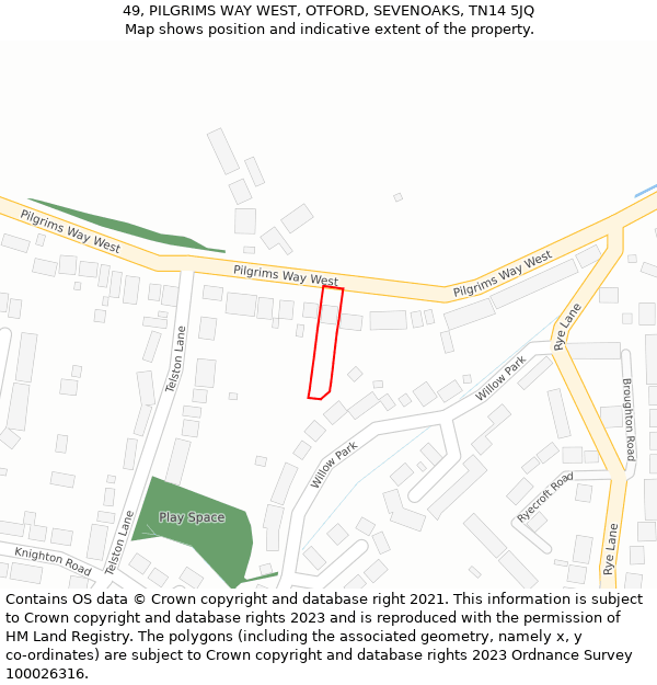 49, PILGRIMS WAY WEST, OTFORD, SEVENOAKS, TN14 5JQ: Location map and indicative extent of plot