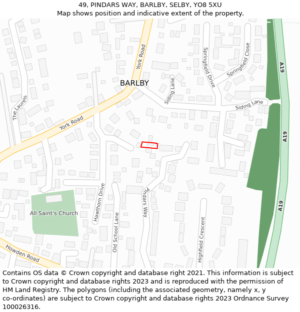 49, PINDARS WAY, BARLBY, SELBY, YO8 5XU: Location map and indicative extent of plot