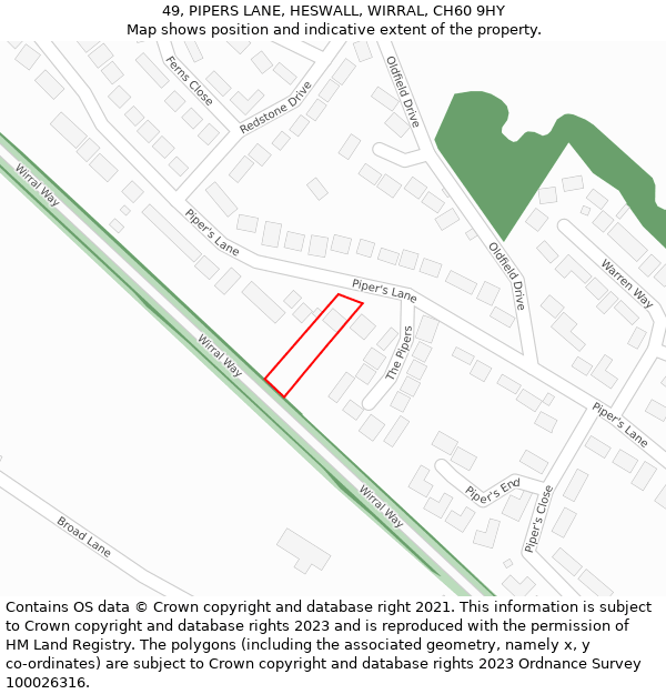 49, PIPERS LANE, HESWALL, WIRRAL, CH60 9HY: Location map and indicative extent of plot