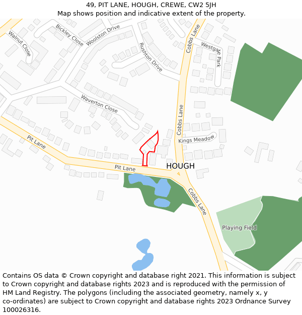 49, PIT LANE, HOUGH, CREWE, CW2 5JH: Location map and indicative extent of plot