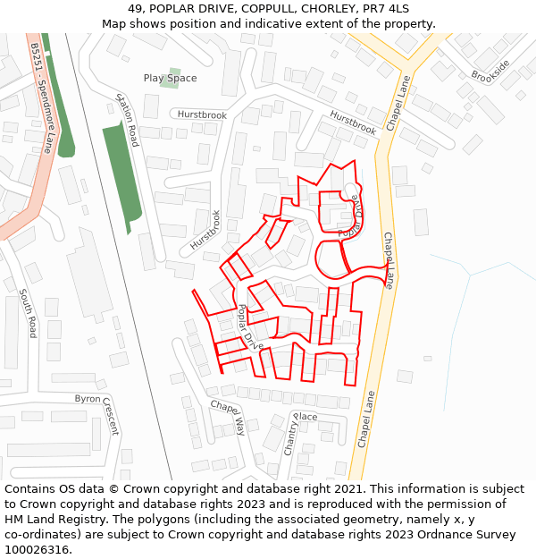 49, POPLAR DRIVE, COPPULL, CHORLEY, PR7 4LS: Location map and indicative extent of plot