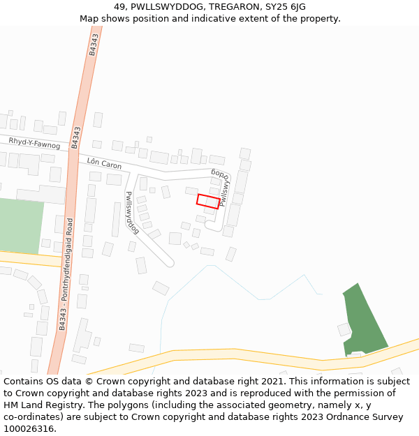 49, PWLLSWYDDOG, TREGARON, SY25 6JG: Location map and indicative extent of plot