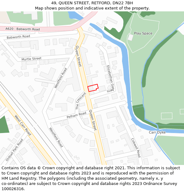 49, QUEEN STREET, RETFORD, DN22 7BH: Location map and indicative extent of plot