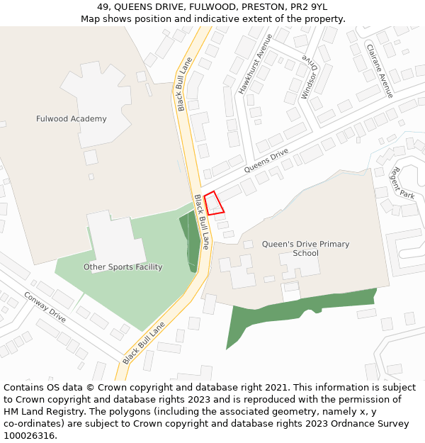 49, QUEENS DRIVE, FULWOOD, PRESTON, PR2 9YL: Location map and indicative extent of plot
