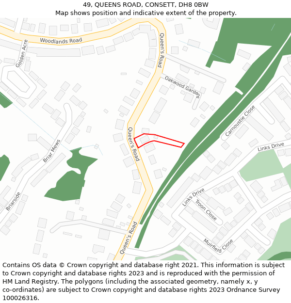 49, QUEENS ROAD, CONSETT, DH8 0BW: Location map and indicative extent of plot