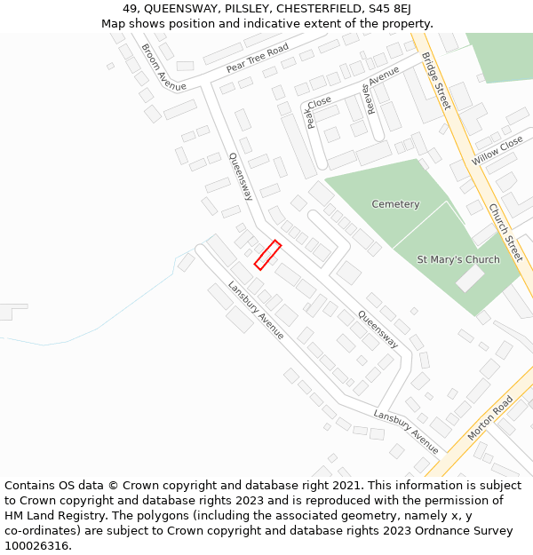 49, QUEENSWAY, PILSLEY, CHESTERFIELD, S45 8EJ: Location map and indicative extent of plot