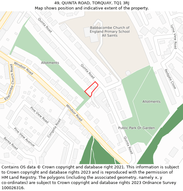 49, QUINTA ROAD, TORQUAY, TQ1 3RJ: Location map and indicative extent of plot