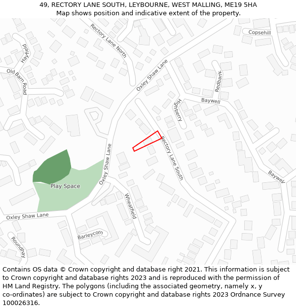 49, RECTORY LANE SOUTH, LEYBOURNE, WEST MALLING, ME19 5HA: Location map and indicative extent of plot