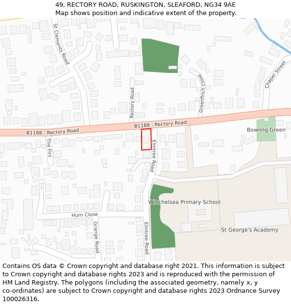 49, RECTORY ROAD, RUSKINGTON, SLEAFORD, NG34 9AE: Location map and indicative extent of plot