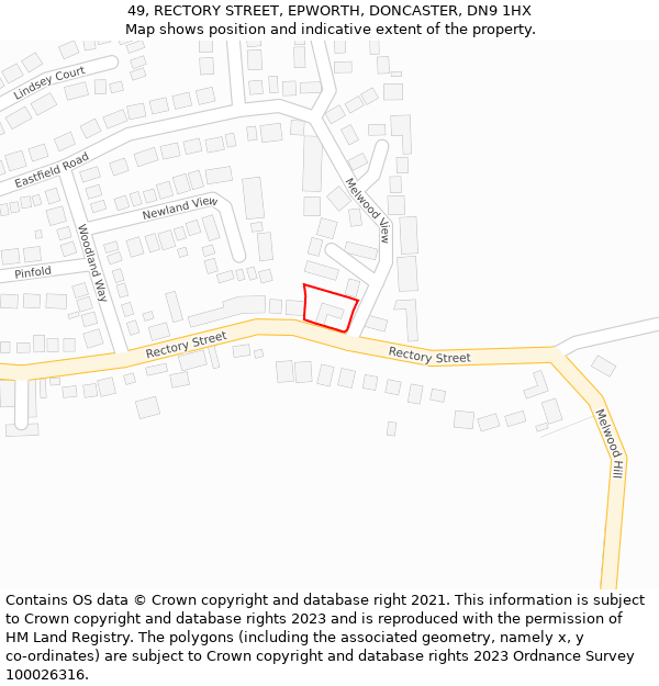 49, RECTORY STREET, EPWORTH, DONCASTER, DN9 1HX: Location map and indicative extent of plot