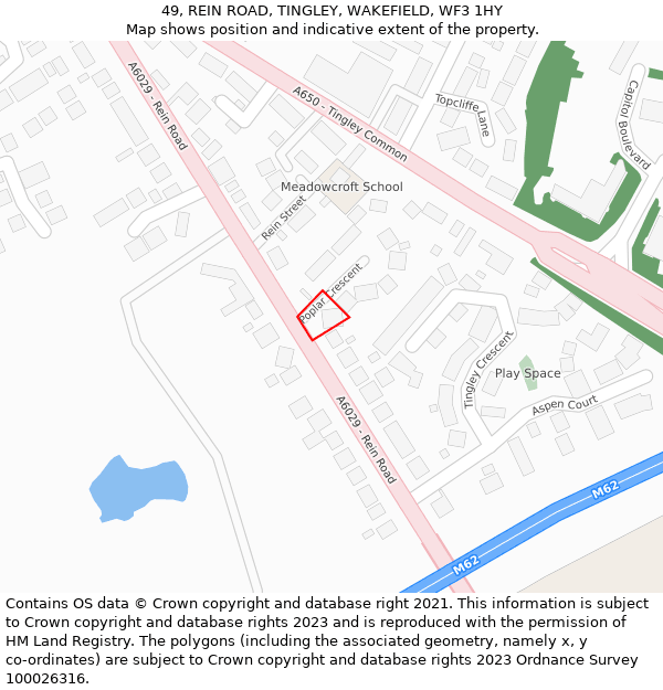 49, REIN ROAD, TINGLEY, WAKEFIELD, WF3 1HY: Location map and indicative extent of plot