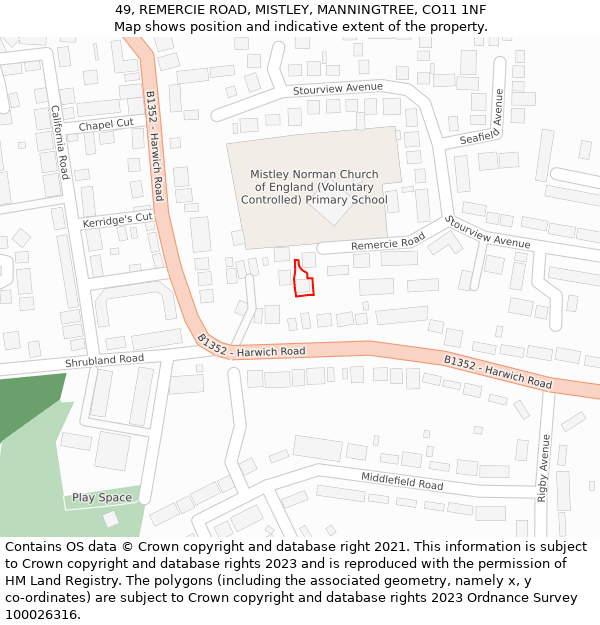 49, REMERCIE ROAD, MISTLEY, MANNINGTREE, CO11 1NF: Location map and indicative extent of plot