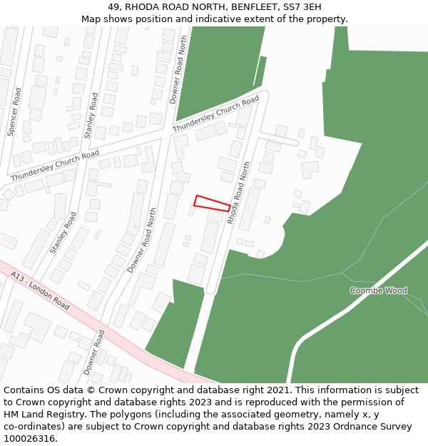 49, RHODA ROAD NORTH, BENFLEET, SS7 3EH: Location map and indicative extent of plot