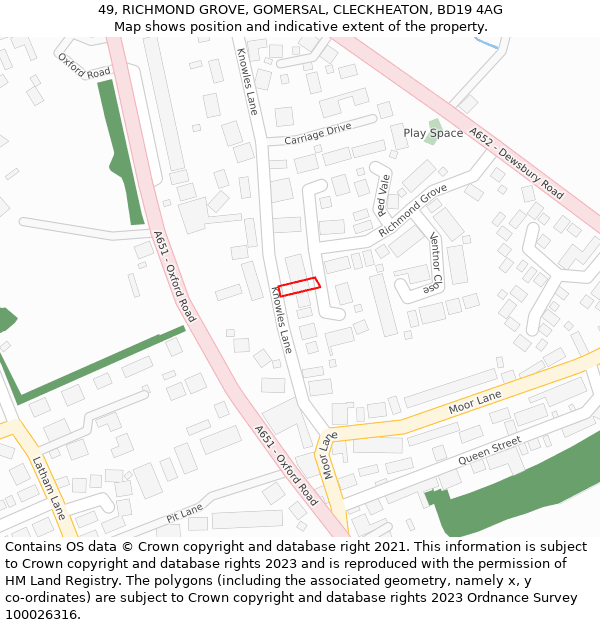 49, RICHMOND GROVE, GOMERSAL, CLECKHEATON, BD19 4AG: Location map and indicative extent of plot