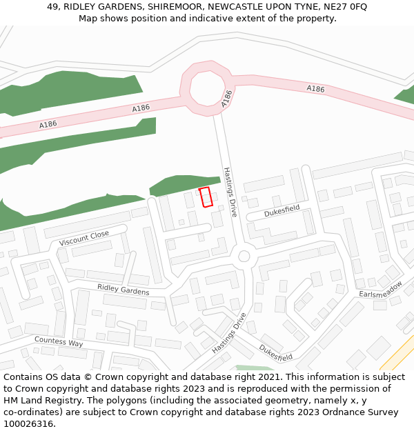 49, RIDLEY GARDENS, SHIREMOOR, NEWCASTLE UPON TYNE, NE27 0FQ: Location map and indicative extent of plot