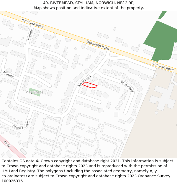 49, RIVERMEAD, STALHAM, NORWICH, NR12 9PJ: Location map and indicative extent of plot