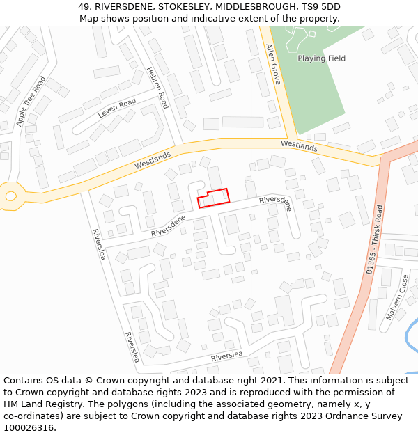 49, RIVERSDENE, STOKESLEY, MIDDLESBROUGH, TS9 5DD: Location map and indicative extent of plot