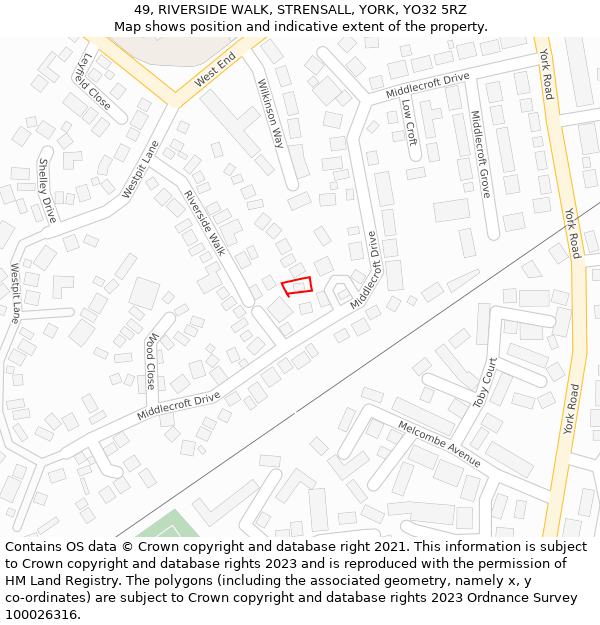 49, RIVERSIDE WALK, STRENSALL, YORK, YO32 5RZ: Location map and indicative extent of plot