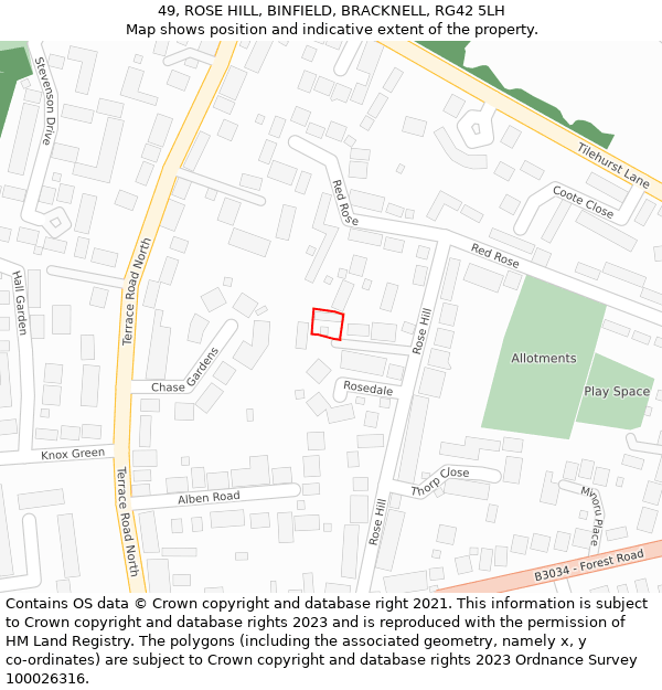 49, ROSE HILL, BINFIELD, BRACKNELL, RG42 5LH: Location map and indicative extent of plot