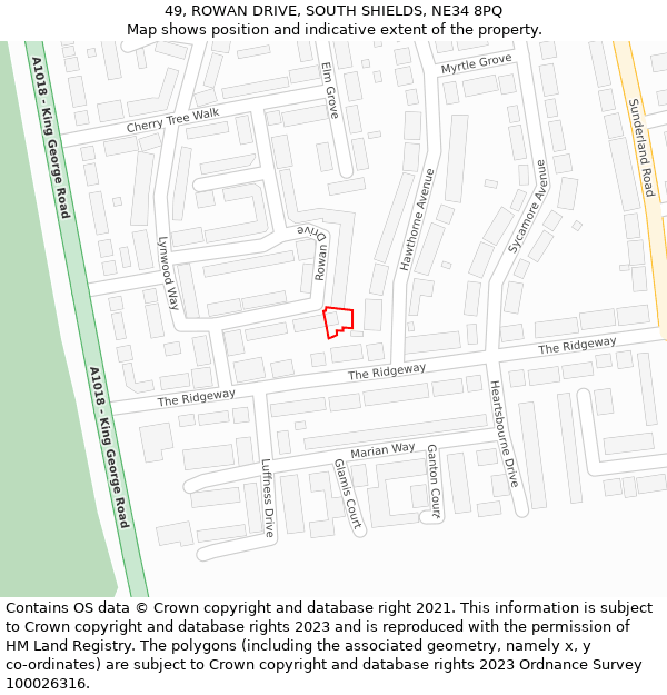 49, ROWAN DRIVE, SOUTH SHIELDS, NE34 8PQ: Location map and indicative extent of plot