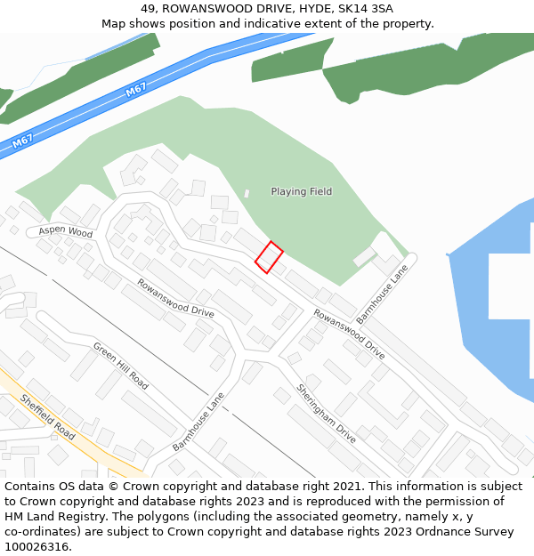 49, ROWANSWOOD DRIVE, HYDE, SK14 3SA: Location map and indicative extent of plot