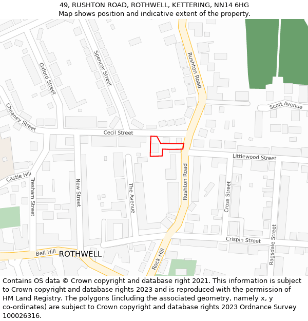 49, RUSHTON ROAD, ROTHWELL, KETTERING, NN14 6HG: Location map and indicative extent of plot