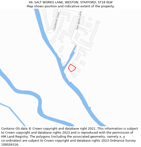 49, SALT WORKS LANE, WESTON, STAFFORD, ST18 0LW: Location map and indicative extent of plot