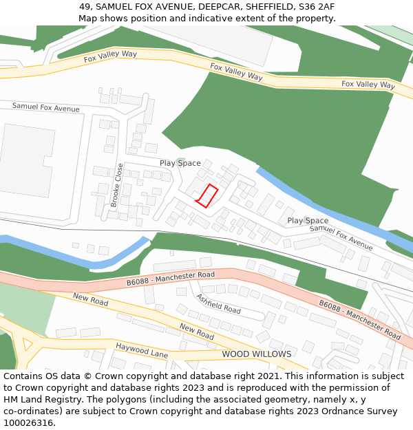 49, SAMUEL FOX AVENUE, DEEPCAR, SHEFFIELD, S36 2AF: Location map and indicative extent of plot