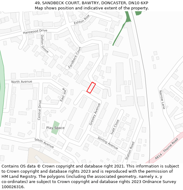 49, SANDBECK COURT, BAWTRY, DONCASTER, DN10 6XP: Location map and indicative extent of plot