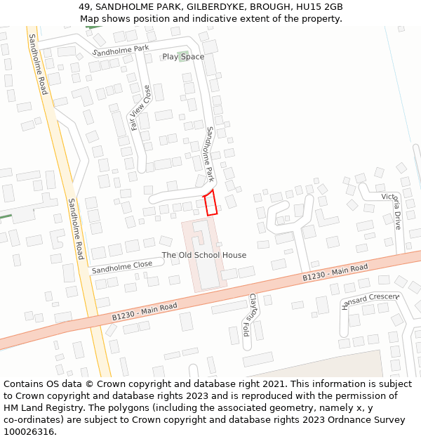 49, SANDHOLME PARK, GILBERDYKE, BROUGH, HU15 2GB: Location map and indicative extent of plot