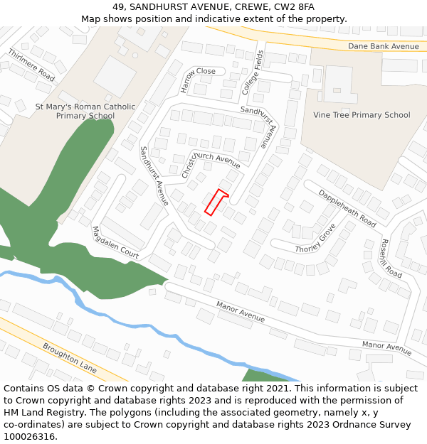 49, SANDHURST AVENUE, CREWE, CW2 8FA: Location map and indicative extent of plot