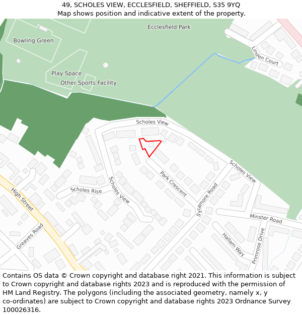 49, SCHOLES VIEW, ECCLESFIELD, SHEFFIELD, S35 9YQ: Location map and indicative extent of plot