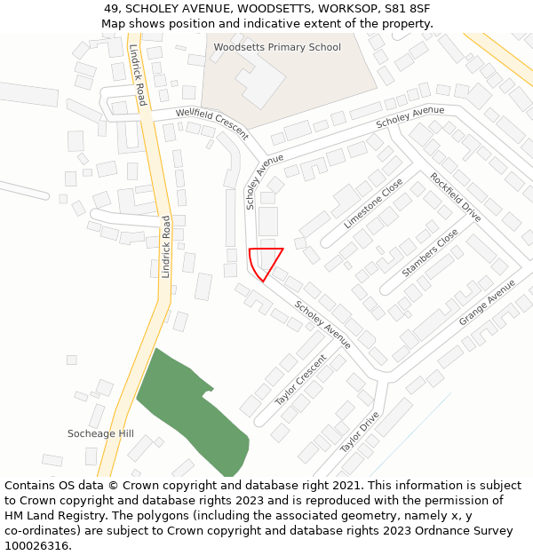 49, SCHOLEY AVENUE, WOODSETTS, WORKSOP, S81 8SF: Location map and indicative extent of plot