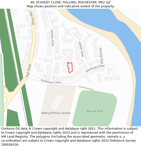 49, SCHOLEY CLOSE, HALLING, ROCHESTER, ME2 1JZ: Location map and indicative extent of plot