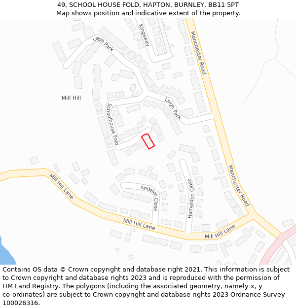 49, SCHOOL HOUSE FOLD, HAPTON, BURNLEY, BB11 5PT: Location map and indicative extent of plot