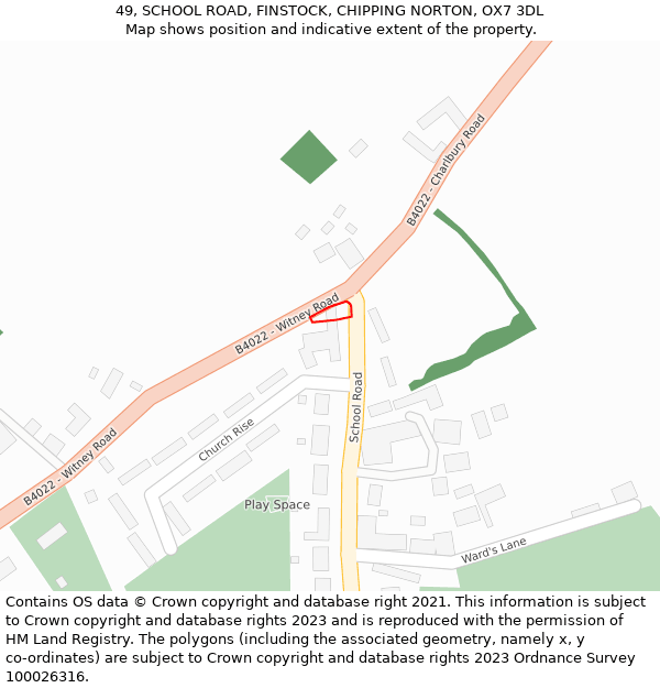 49, SCHOOL ROAD, FINSTOCK, CHIPPING NORTON, OX7 3DL: Location map and indicative extent of plot