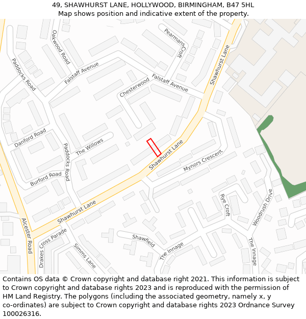 49, SHAWHURST LANE, HOLLYWOOD, BIRMINGHAM, B47 5HL: Location map and indicative extent of plot