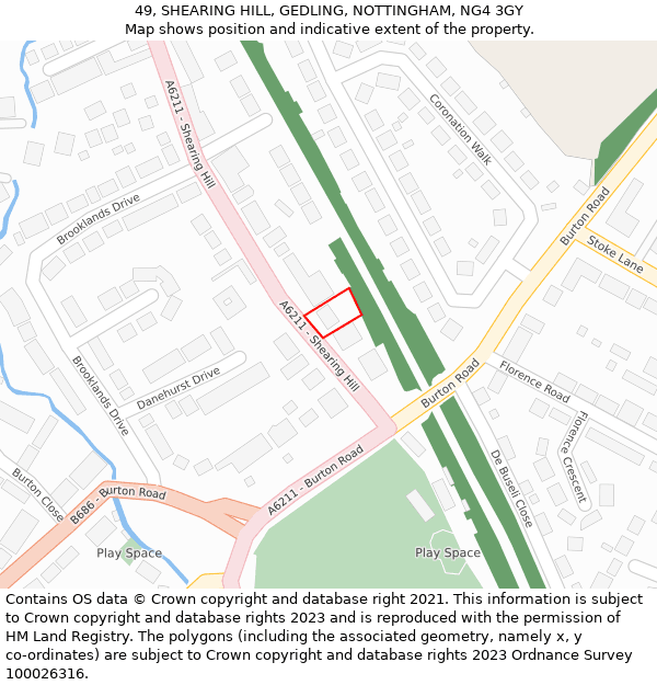 49, SHEARING HILL, GEDLING, NOTTINGHAM, NG4 3GY: Location map and indicative extent of plot