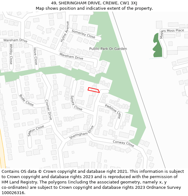 49, SHERINGHAM DRIVE, CREWE, CW1 3XJ: Location map and indicative extent of plot