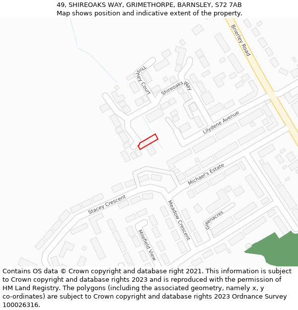 49, SHIREOAKS WAY, GRIMETHORPE, BARNSLEY, S72 7AB: Location map and indicative extent of plot