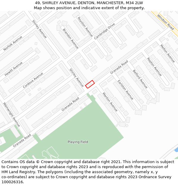 49, SHIRLEY AVENUE, DENTON, MANCHESTER, M34 2LW: Location map and indicative extent of plot